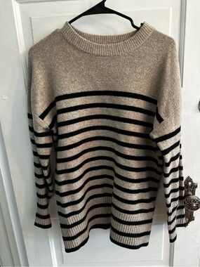 A New Day, cream and black striped sweater, size M